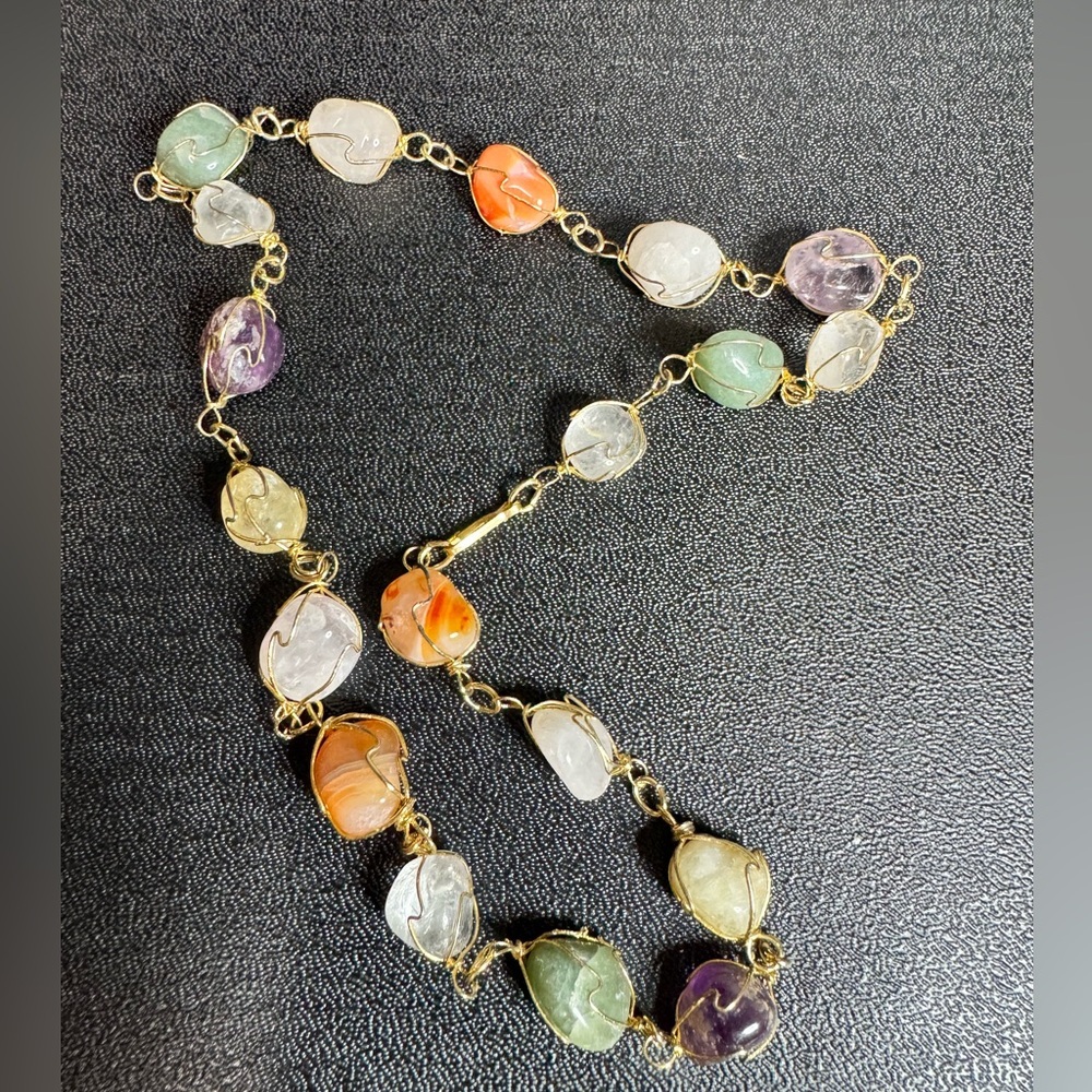 Vintage Multi-Color Natural Gemstone Gold Necklace